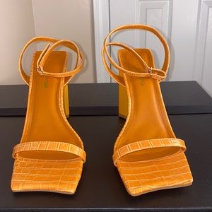 Orange Square Toe Heels